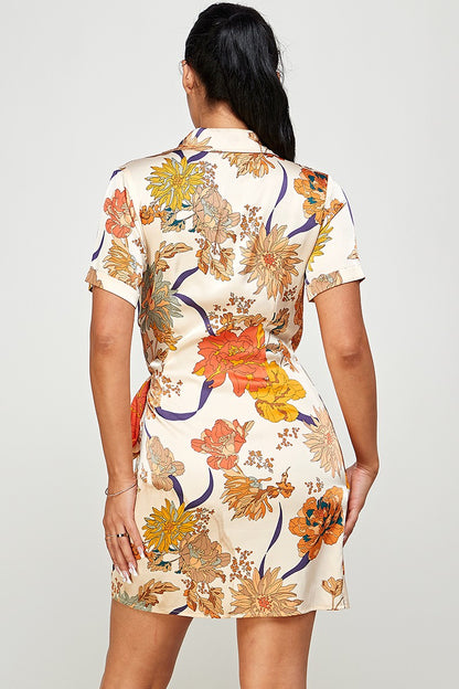 Creme Floral Wrap Dress